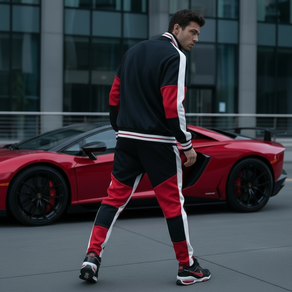 •UCXX• (BLACK-RED) ZIP UP TRACKSUITS (ACTIVEWEAR)