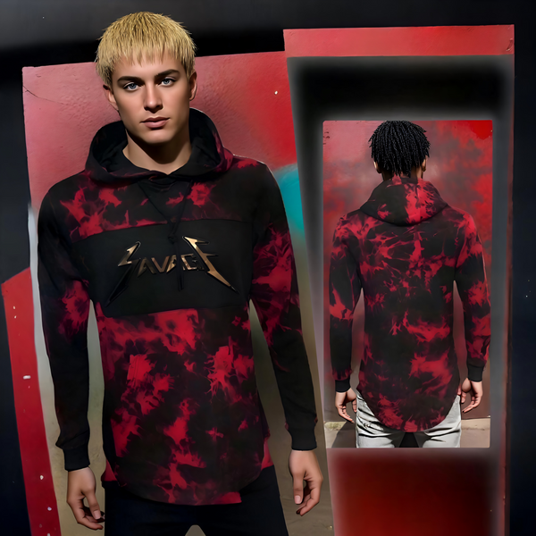 ^CAMP CLOTHING CO.^ *SAVAGE* 3D FOIL PRINT ACID WASH PULLOVER HOODIES