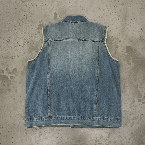 *Spiked Denim Vest* (UNISEX) (2XL) •22” Pitt to Pitt• (Steam Punk)