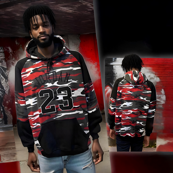 ^23 JORDAN^ (RED-CAMO) LUXURY PULLOVER HOODIES (EMBROIDERED)