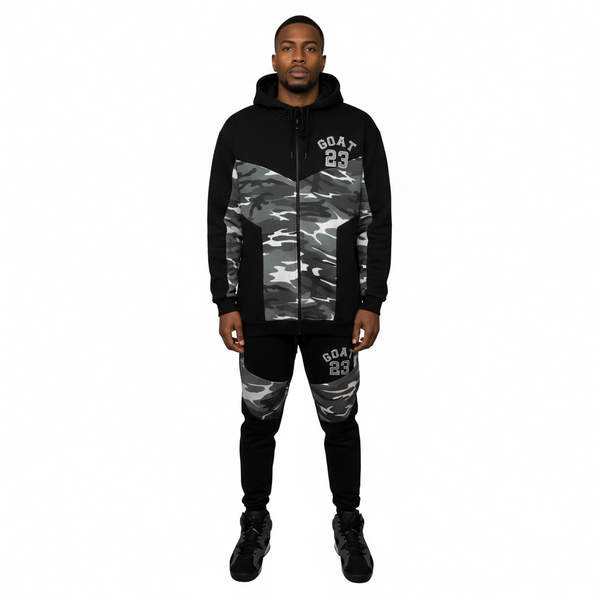 •23 GOAT• (GREY-CAMO) LUXURY HOODED ZIP UP SWEATSUITS