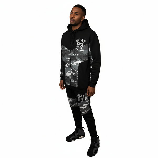 •23 GOAT• (GREY-CAMO) LUXURY HOODED ZIP UP SWEATSUITS