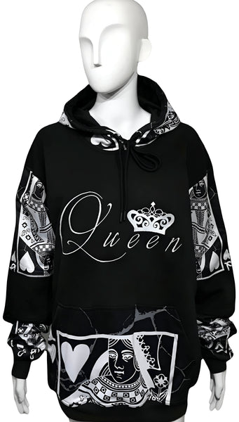 ^QUEEN OF HEARTS^ LUXURY PULLOVER HOODIES (CUT & SEW) (EMBROIDERED LOGO)