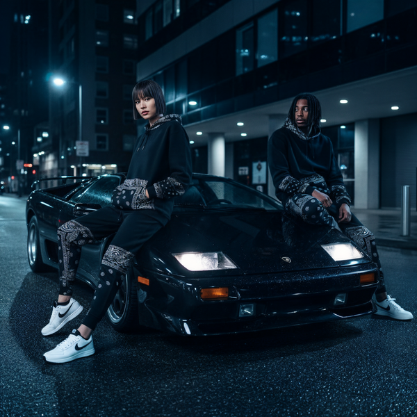 •OUTFIT KINGS• LUXURY BLACK BANDANA JOGGER SWEATSUITS (CUT & SEW COLLECTION)