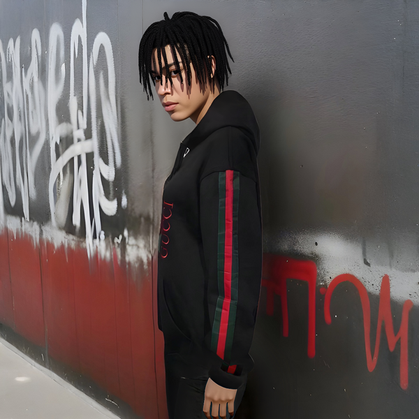 ^LUXURY^ BLACK-MULTI) ITALIAN EMBROIDERED PULLOVER HOODIES