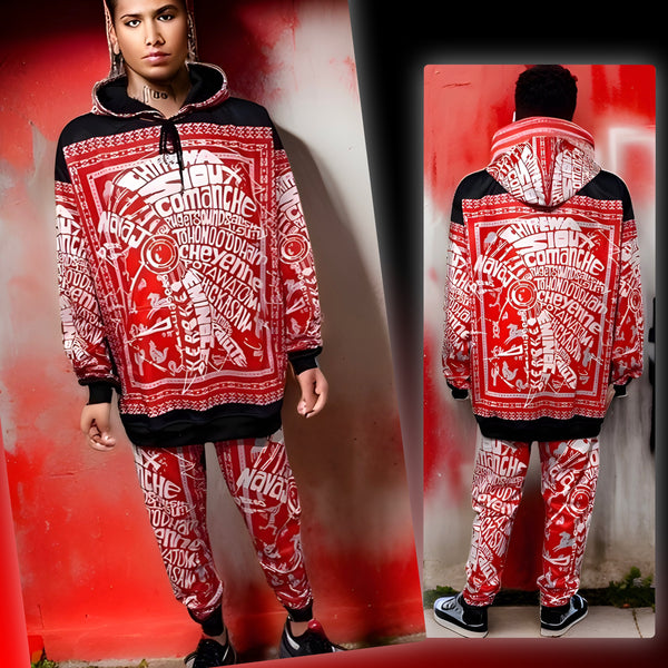 ^TRIBE VIBES^ (RED-GREY-BLACK-WHITE) FULL HOODED JOGGERS SWEATSUITS