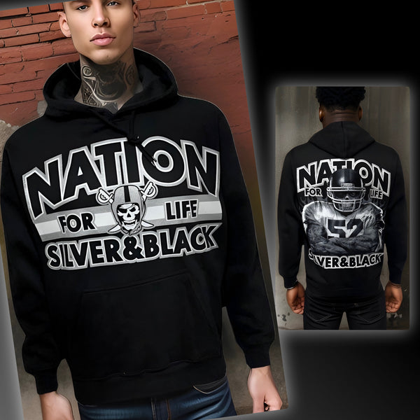 ^SILVER & BLACK^ ~NATION FOR LIFE~ (RAIDERS) PULLOVER HOODIES