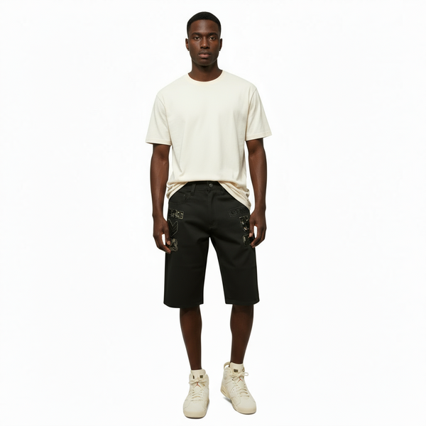 ^MAXI MILIAN^ (OLIVE GREEN) ~23~ DENIM SHORTS (SLIM FIT) (EMBROIDERED)