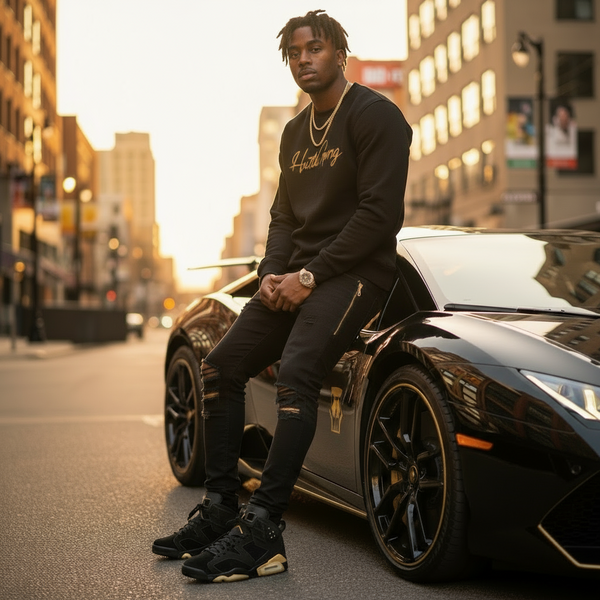 *HUSTLE GANG* (BLACK) GOLD FOIL LOGO CREWNECK SWEATSHIRTS