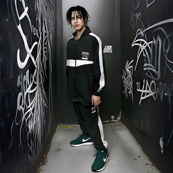 ^SEAN JOHN^ (*GREEN-MULTI*) POLYESTER COLLARED ZIP UP TRACKSUITS (XB SIZED)