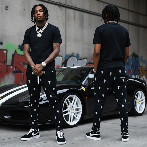 *CROOKS & CASTLES* (BLACK) ~SILHOUETTE~ EMBROIDERED JOGGER SWEATPANTS