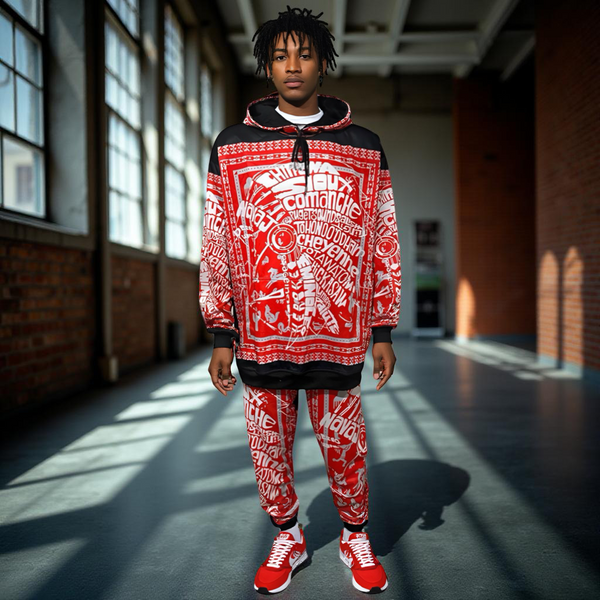 ^TRIBE VIBES^ (RED-GREY-BLACK-WHITE) FULL HOODED JOGGERS SWEATSUITS