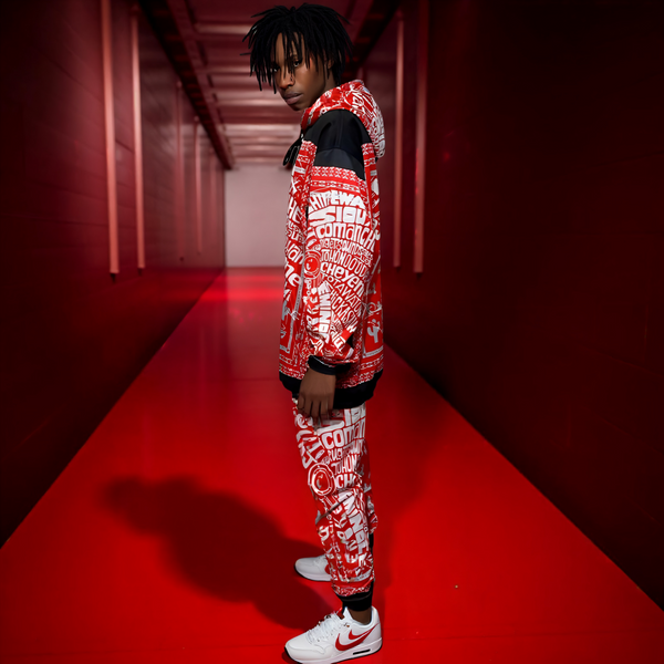 ^TRIBE VIBES^ (RED-GREY-BLACK-WHITE) FULL HOODED JOGGERS SWEATSUITS