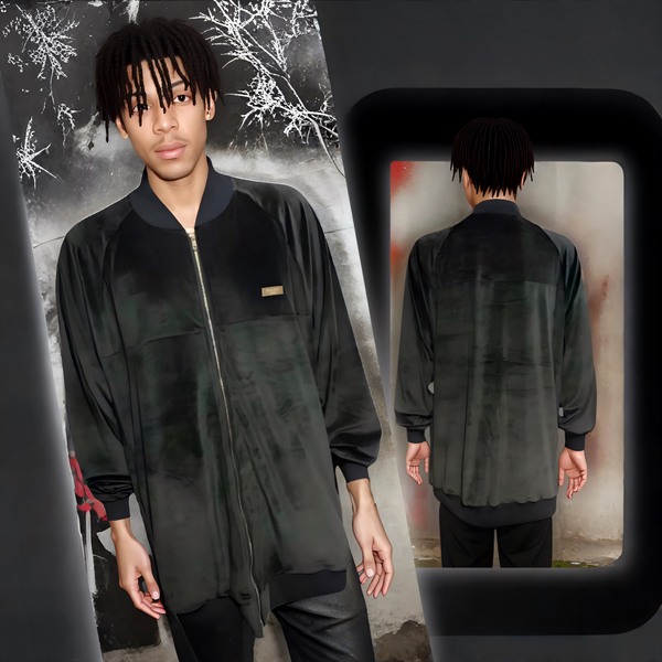 ^HUSTLE GANG^ (GREY-CHARCOAL) LUXURY KNIT VELOUR ZIP UP TRACK JACKET