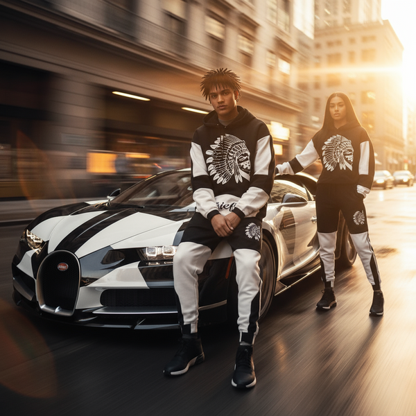 *CHIEFIN’^* (BLACK-WHITE) HOODED JOGGER SWEATSUITS (CUT & SEW)