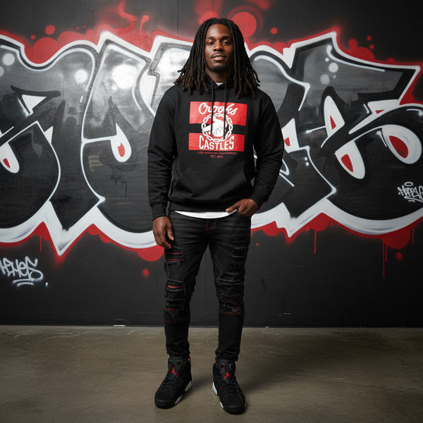 *CROOKS & CASTLES* (BLACK) ~AIR GUN KLEPTO~ PULLOVER HOODIES FOR MEN