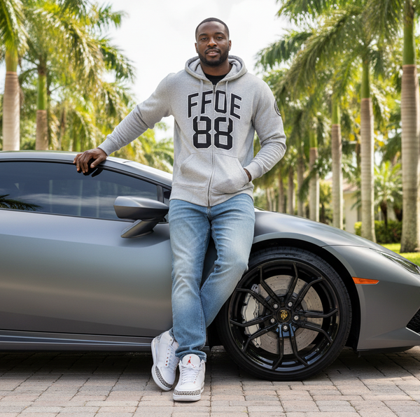 *FINALLY FAMOUS* BY ORO GOLD (GREY) ZIP UP HOODIE (EMBROIDERED)