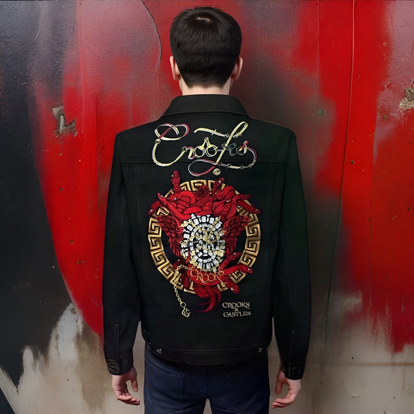 ^CROOKS & CASTLES^ (BLACK) DENIM BUTTON UP JACKETS FOR MEN