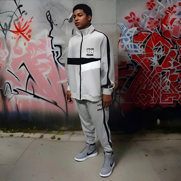 ^SEAN JOHN^ (GREY-MULTI)  POLYESTER COLLARED ZIP UP TRACKSUITS (XB SIZED)