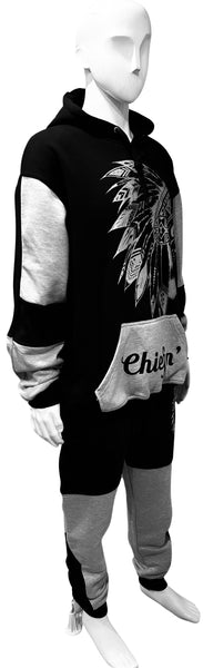 ^CHIEFIN’^ (BLACK-GREY) HOODED JOGGER SWEATSUITS (CUT & SEW)