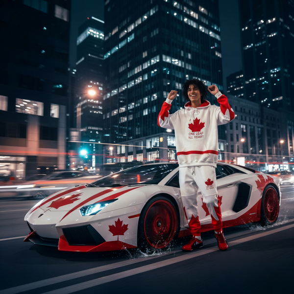 ^ALL HEART^ Team Canada (WHITE-RED) JOGGER SWEATSUITS (Cut & Sew / Embroidery)