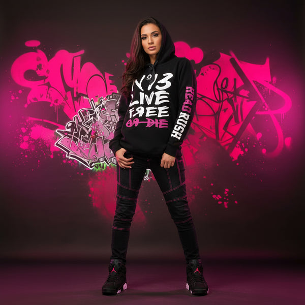 *HEADRUSH* (BLACK) PULLOVER HOODIE FOR WOMEN