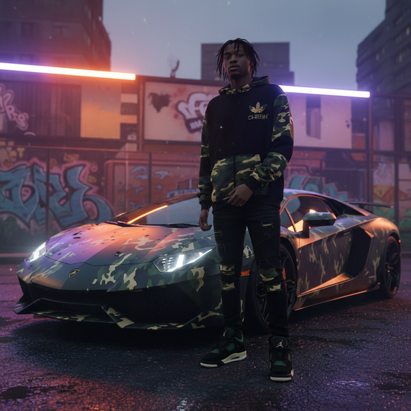 *CHIEFIN’ ADI-FEATHER* (GREEN CAMOUFLAGE) LUX ZIP UP HOODIES (CUT & SEW)