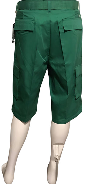 ^BROOKLYN XPRESS^ (GREEN) BELTED CARGO SHORTS FOR MEN