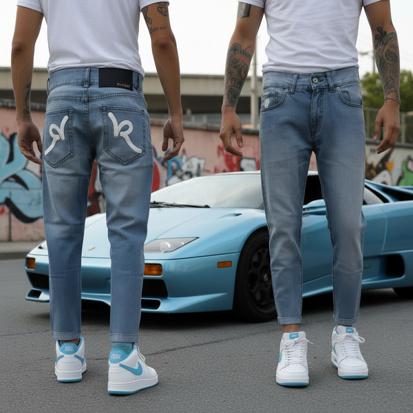•ROCAWEAR• (ICE-BLUE) DENIM JEANS FOR MEN (WAIST 30") (Vintage NOS)