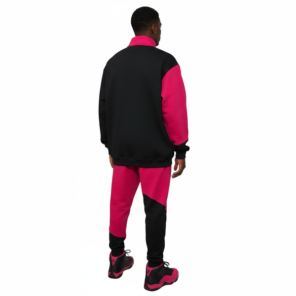 •23• (BLACK-HOT PINK) JOGGER TARCKSUITS (CUT & SEW) (UNISEX)