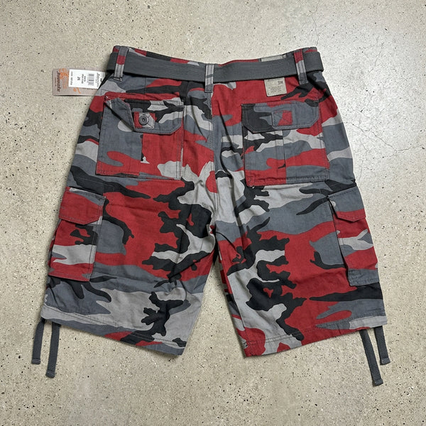 *ABLANCHE* Red Camouflage Cargo Shorts (Waist 36”)