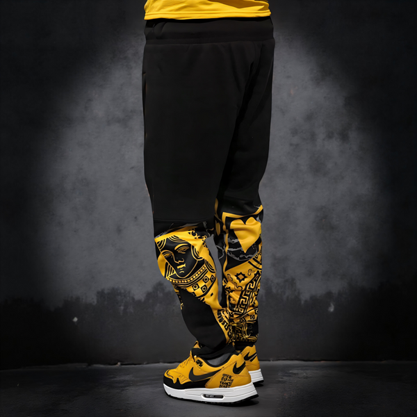 ^QUEEN OF HEARTS^ LUXURY *GOLD* JOGGER SWEATPANTS (CUT & SEW) (EMBROIDERED LOGO)