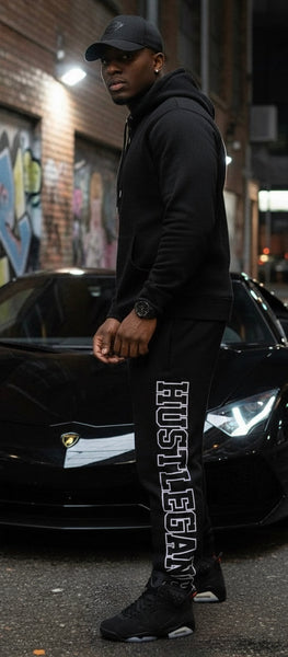 *HUSTLE GANG* (BLACK) ~COLLEGIATE~ •KNIT JOGGER SWEATPANTS•