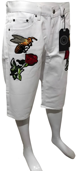 ^MAXI MILIAN^ (WHITE) ~BEES & ROSES~ DENIM SHORTS (SLIM FIT) (EMBROIDERED)