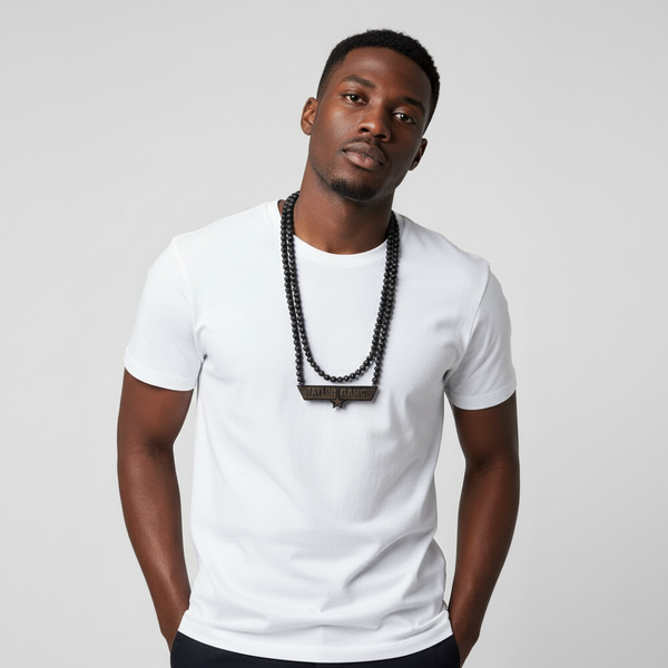 *WOOD BEADED NECKLACE & PENDANT SET* •TAYLOR GANG• (BROWN)