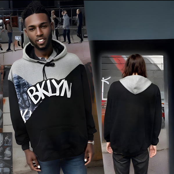 ^BKLYN^ (BLACK-GREY) LUX PULLOVER HOODIES (CUT & SEW)