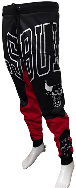 ^BULLS^ *CUT & SEW* LUXURY JOGGER SWEATPANTS (BLACK-RED)