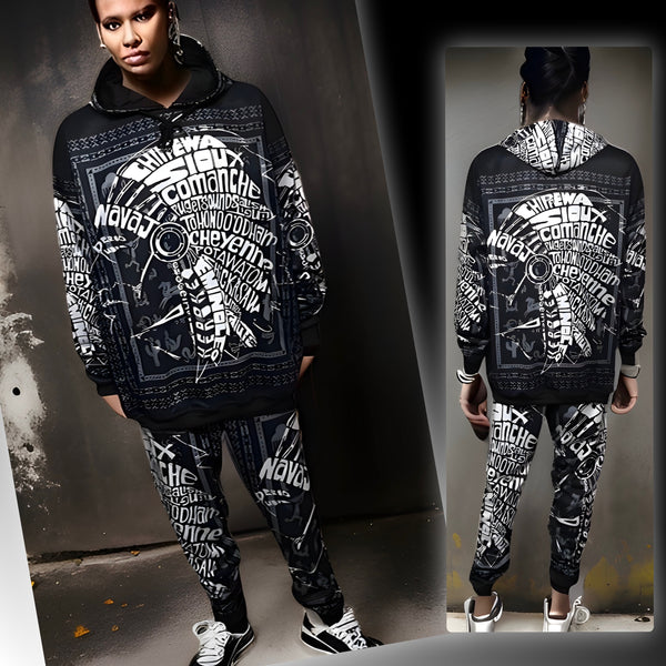 ^TRIBE VIBES^ (BLACK-WHITE-GREY) FULL HOODED JOGGER SWEATSUITS