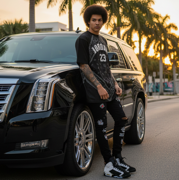 *JORDAN 23 - “BLACK BANDANA”* ~Luxury big print tees~ (Cotton Blends) (UP TO 5XL)
