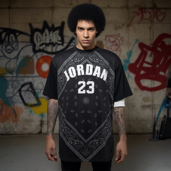 *JORDAN 23 - “BLACK BANDANA”* ~Luxury big print tees~ (Cotton Blends) (UP TO 5XL)