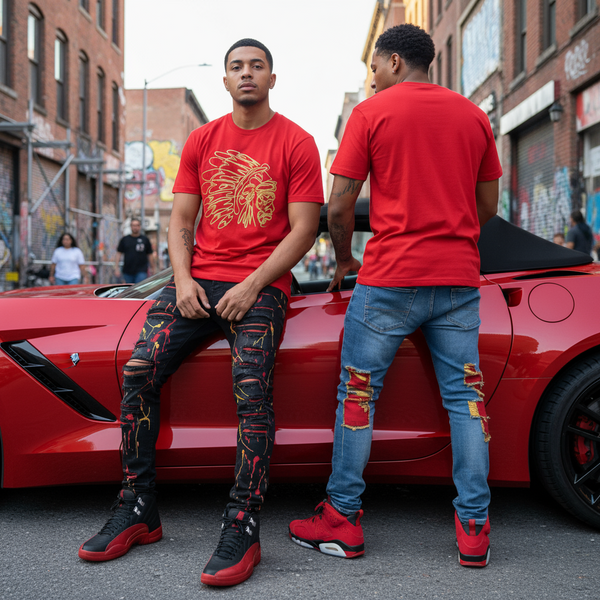 *HUSTLE GANG* (RED) ~STENCIL CHIEF~ •SHORT SLEEVE TEE•