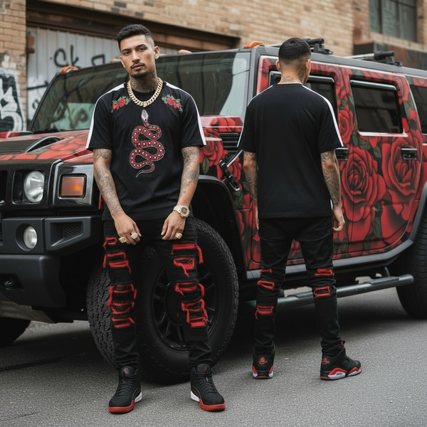 *IMPERIOUS* ~SNAKE & ROSES~ (BLACK) ~PATCH & PRINT~ •SHORT SLEEVE T-SHIRTS•