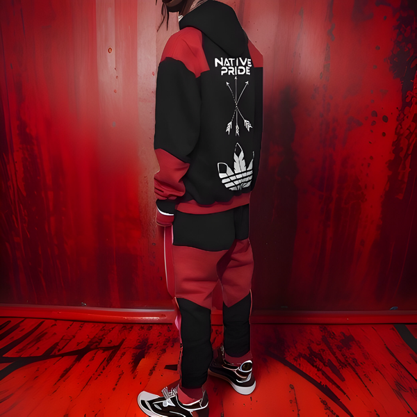 ^CHIEFIN’^ (BLACK-RED) JOGGER SWEATSUITS (CUT & SEW) (TWO TONE)