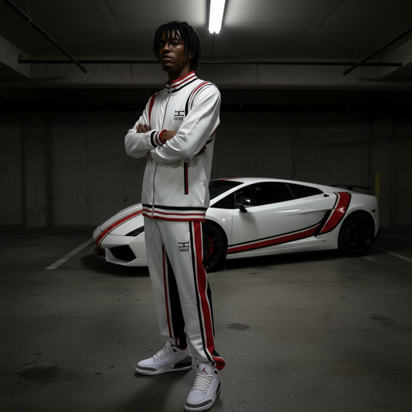 •UCXX• (WHITE-MULTI) ZIP UP TRACKSUITS (ACTIVEWEAR)