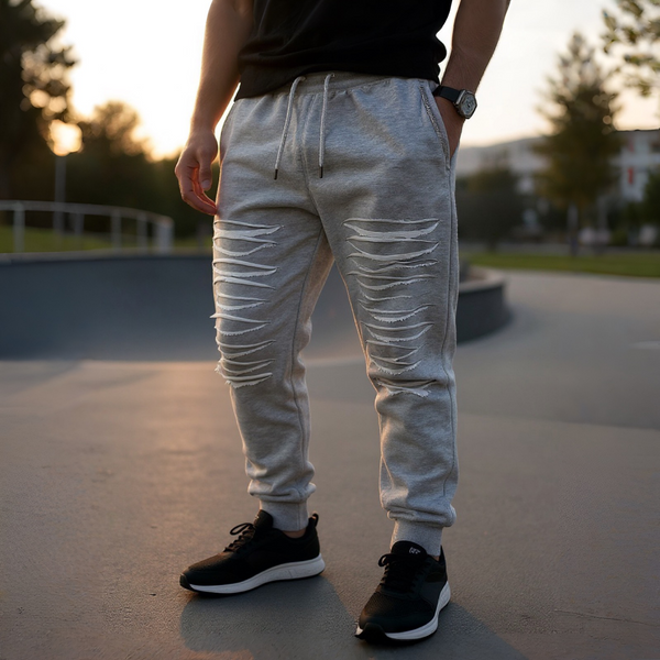 *REBEL MINDS* ~Light grey ripped jogger sweatpants~ (Large)