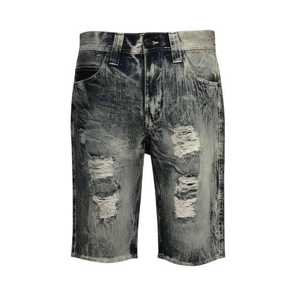 *WT02* (BLUE-ACID WASH) ~RIPPED~ •DENIM SHORTS• (WAIST 30”)