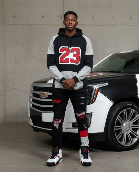 *23* (BLACK-LIGHT GREY) LUXURY PULLOVER HOODIES (CUT & SEW)