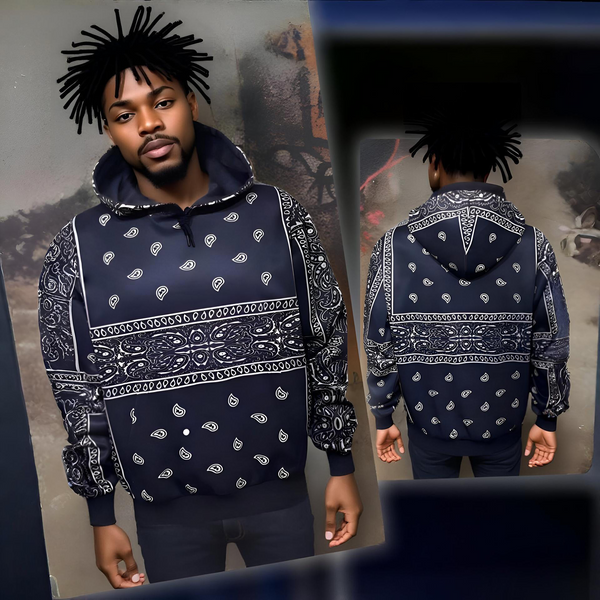 ^NAVY BANDANA^ PULLOVER HOODIES ~BLUE PAISLEY~ (FLEECY SOFT LINED)