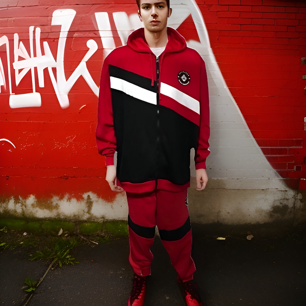 ^SEAN JOHN^ (RED-MULTI) POLYESTER HOODED ZIP UP TRACKSUITS (XB SIZED)