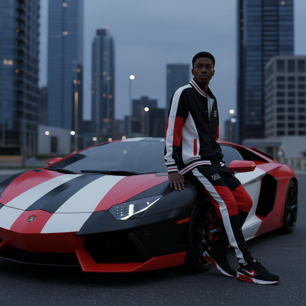 •UCXX• (BLACK-RED) ZIP UP TRACKSUITS (ACTIVEWEAR)